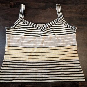 St.John Santana Knit Striped Black and Cream Women's Tank, Size M